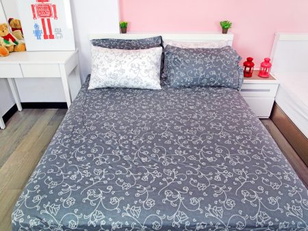 床包 / 雙人 印花設計款 / 典藏雅緻全灰版 100%精梳棉  雙人床包含二個枕套