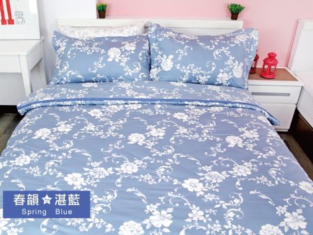 床包 / 加大雙人 印花設計款 / 春韻湛藍 100%精梳棉  加大雙人床包含二個枕套