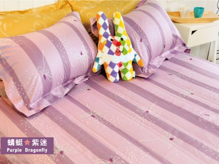床包 / 加大雙人 印花設計款 / 蜻蜓紫迷 100%精梳棉  加大雙人床包含二個枕套