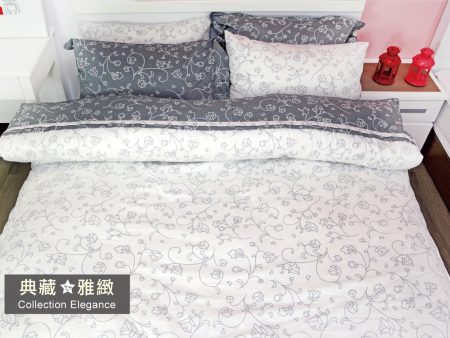 床包兩用被組 / 單人 印花設計款 / 典藏雅緻全灰版 100%精梳棉  單人床包兩用被組