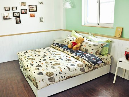 床包 / 雙人 印花設計款 / 紛葉幽境 100%精梳棉  雙人床包含二個枕套