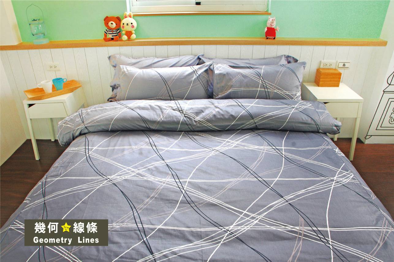 床包 / 加大雙人 印花設計款 / 幾何線條 100%精梳棉  加大雙人床包含二個枕套