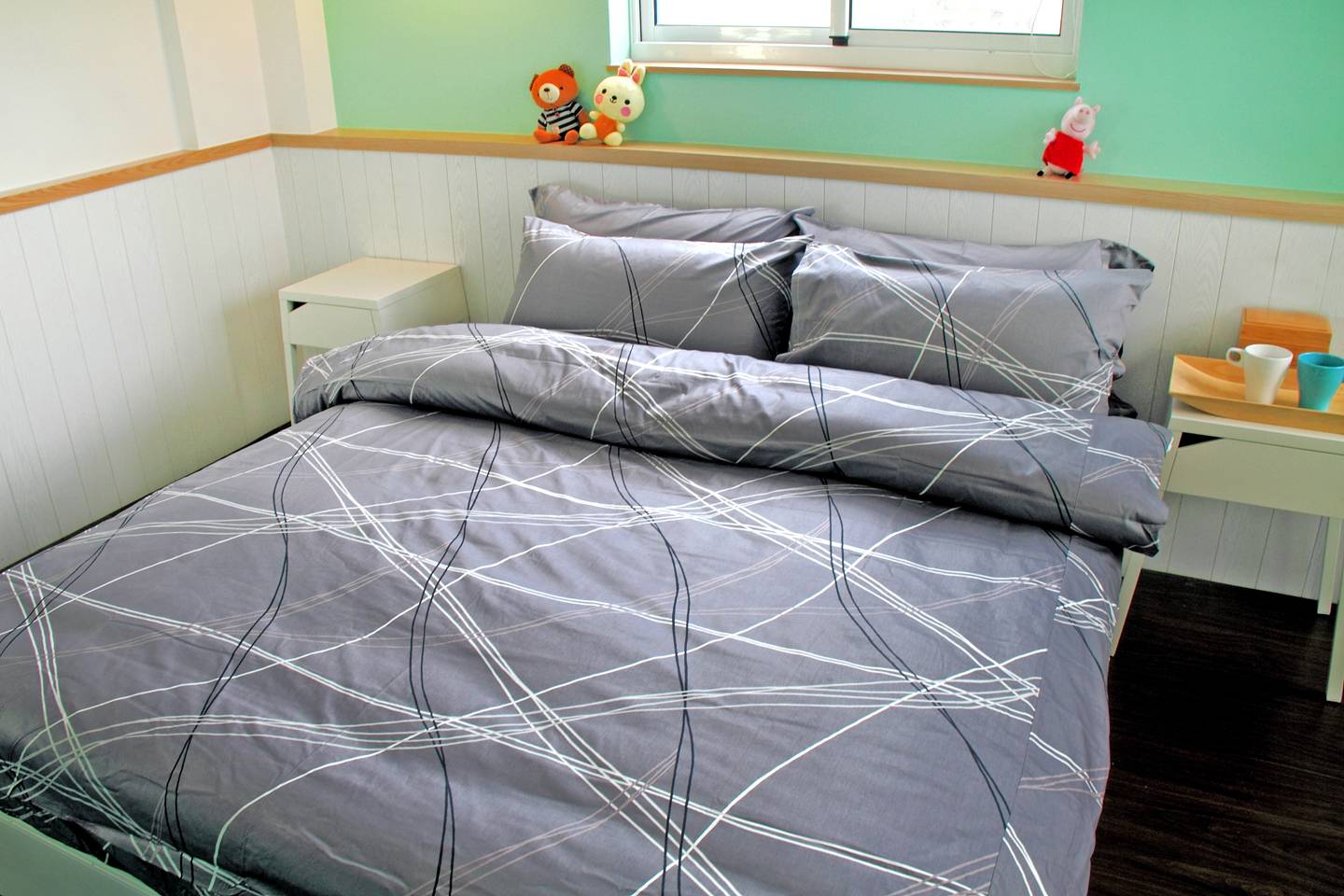 床包 / 雙人 印花設計款 / 幾何線條 100%精梳棉  雙人床包含二個枕套
